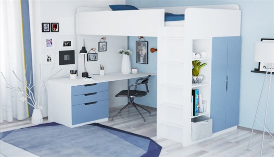 Кровать-чердак Polini kids Simple с письменным столом и шкафом