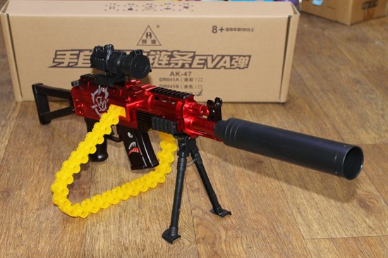 Детский автомат пулемет АК-47 DR041C с оптическим прицелом на аккумуляторе с режимом автоматической стрельбы, мягкие патроны