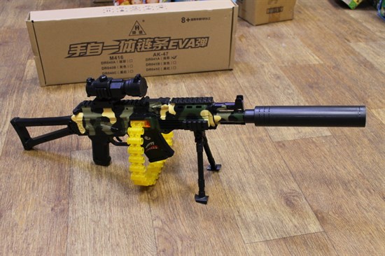 Детский автомат пулемет АК-47 DR041A с оптическим прицелом на аккумуляторе с режимом автоматической стрельбы, мягкие патроны