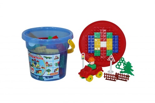 ПОЛЕСЬЕ Конструктор "Строитель" (84 элем. в ведре "Макси" с крышкой) 37213